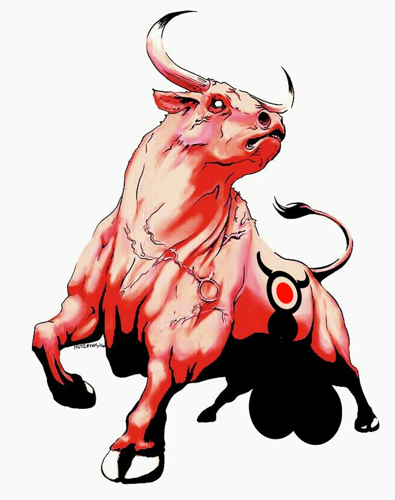 Red comic bull with the $BALLS logo