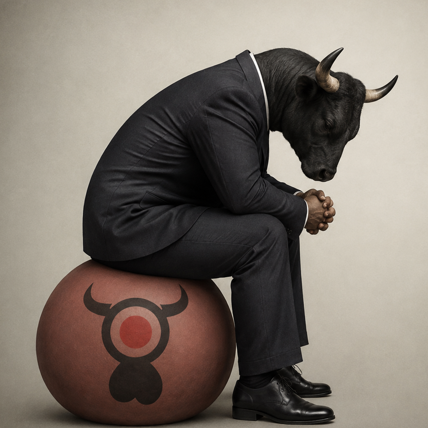 Bull in a suit sitting on a $BALLS ball