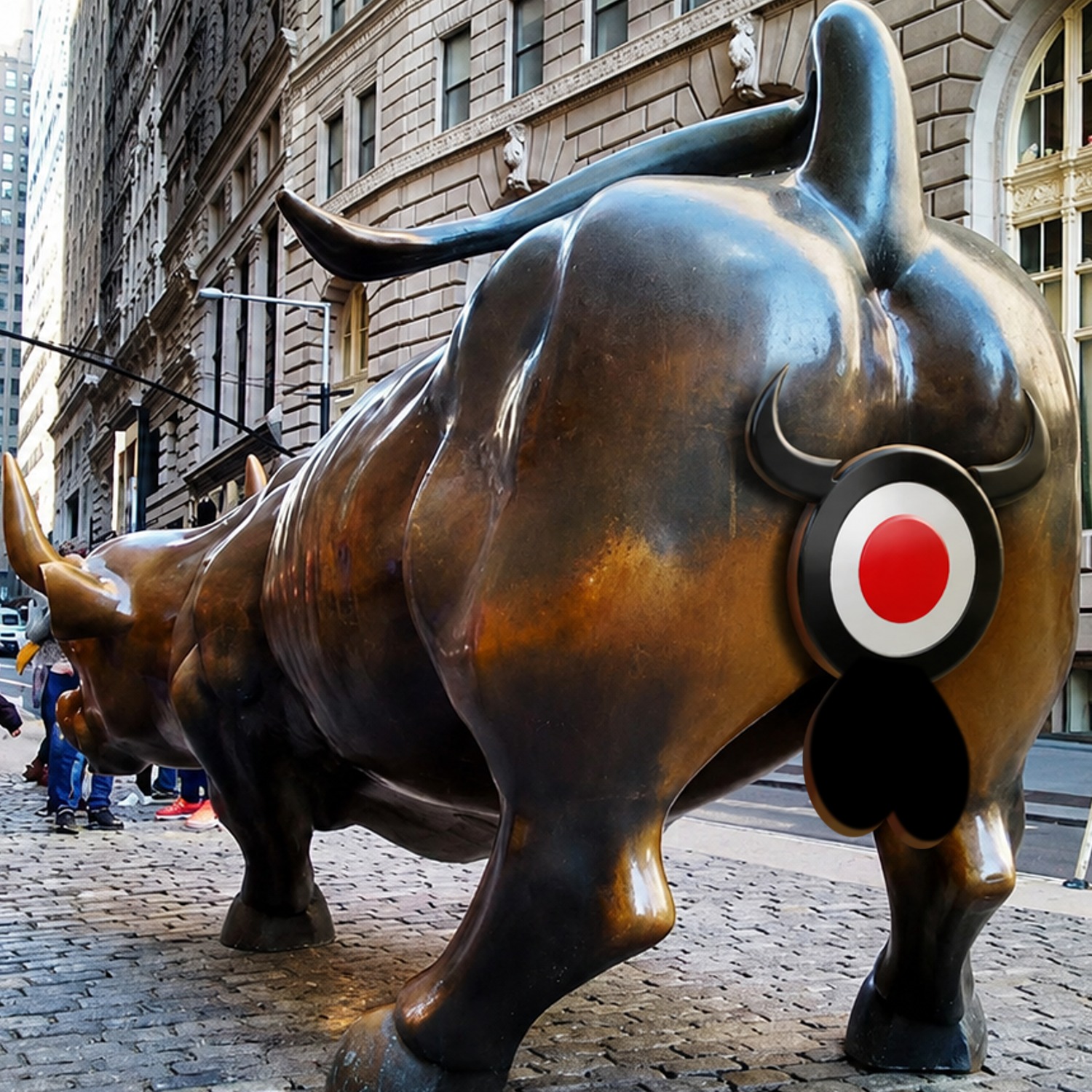 Wall Street bull statue with the $BALLS logo